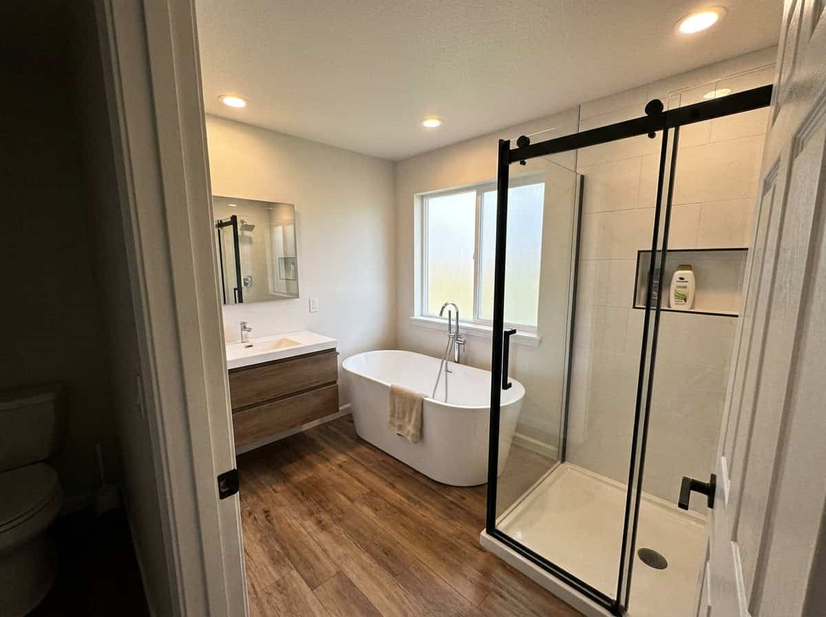 Master bath renovation with freestanding tub and walk-in shower, Austin TX