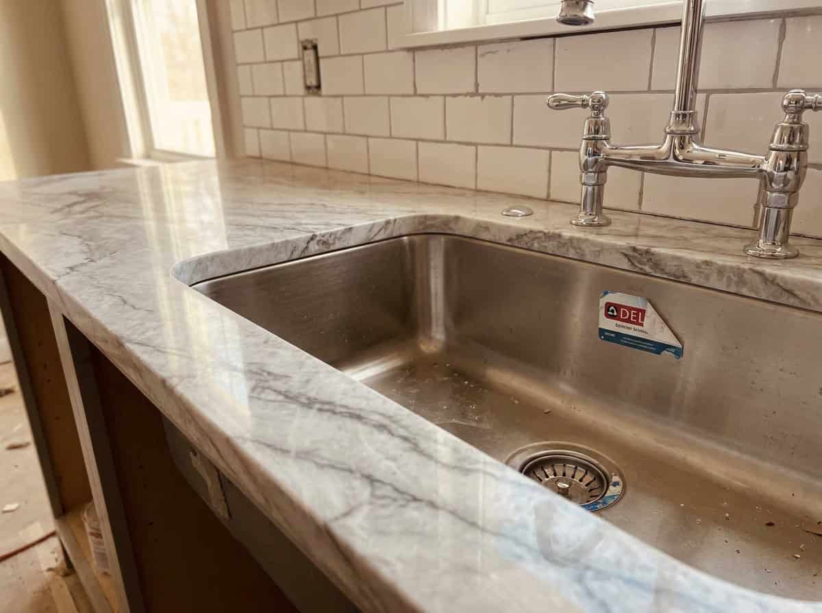 Kitchen countertop and backsplash detail after renovation, Austin TX