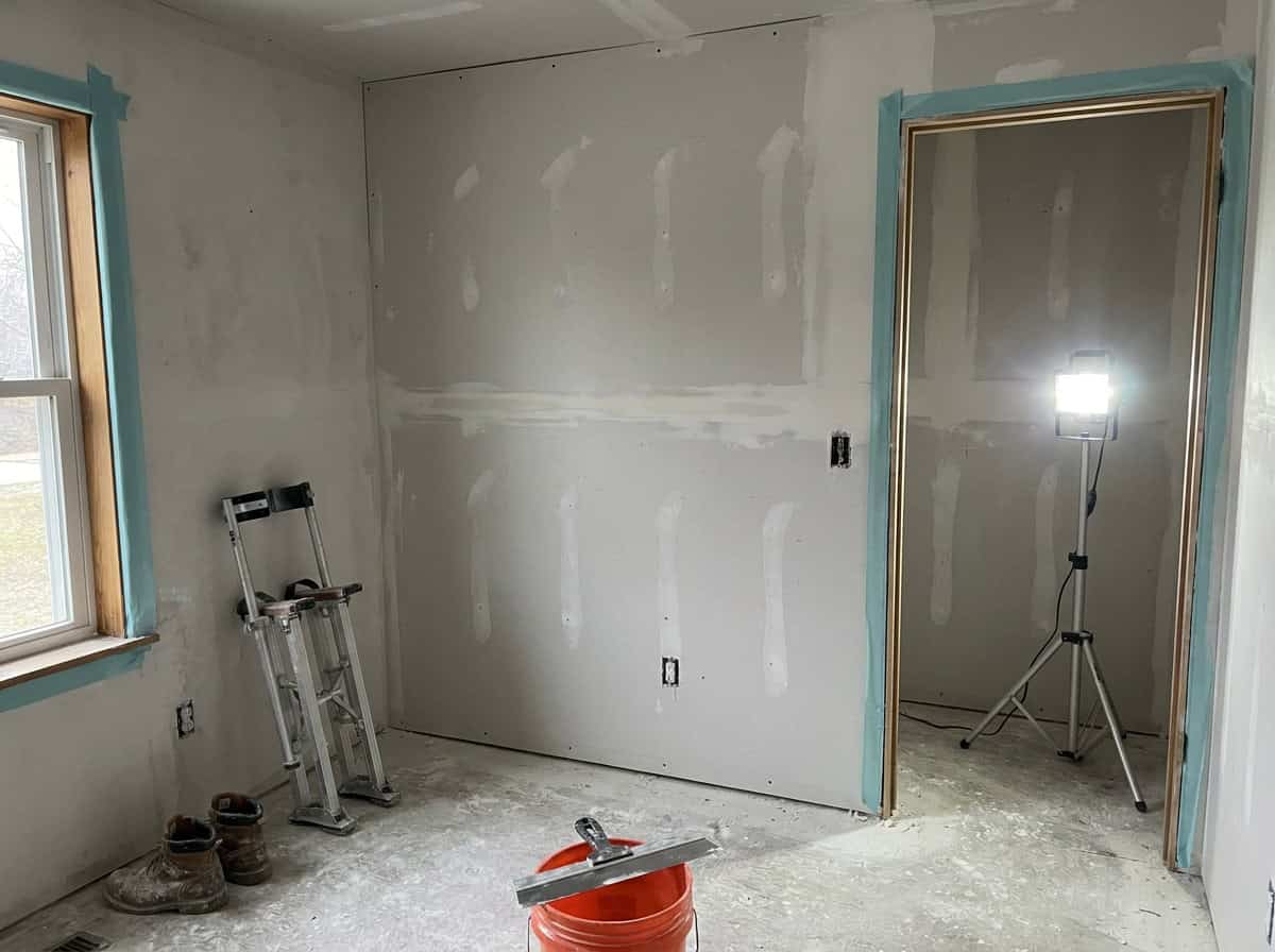 Drywall and paint job in progress on active job site, Austin TX